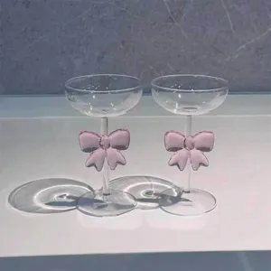 Cute pink bow glass cup for juice and champagne, sweet ins style aesthetic glassware.