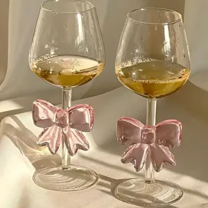 High Borosilicate Glass Cup Pink Bow Transparent Juice Cup Wine Glass Cute Princess Style Drinkware Tableware
