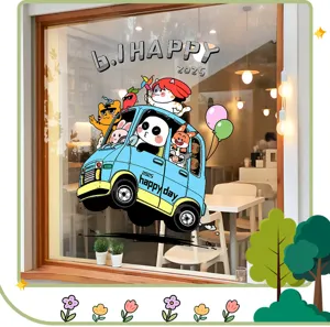 Pegatina estática de ventana para el Día del Niño con un lindo autobús de dibujos