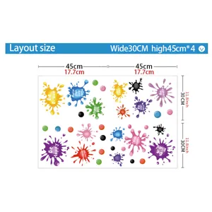 Dimensions of 4-pack colorful splash wall stickers with motivational quotes for kids