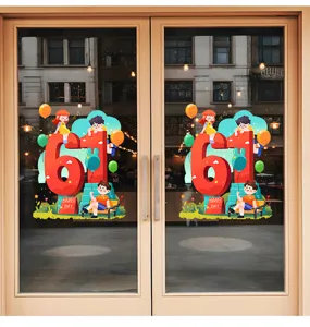 Pegatinas estáticas de ventana para el Día del Niño con el número 61 y dibujos