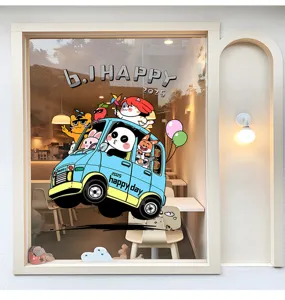Pegatina de ventana de coche de dibujos animados con animales para decoración tienda