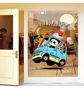 Pegatina de ventana furgoneta animales para decoración cristal día del niño