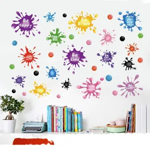 Colorful ink splatter wall stickers with positive inspirational quotes for kids room