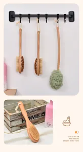 Natural wooden bath brush with boar bristles and back scrubber for daily body shower cleaning.