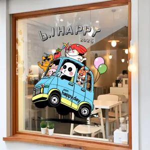 Pegatina de ventana coche animales dibujos animados para decoración festiva de tiendas