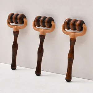 Wooden portable roller massager for neck back and body relaxation and daily relief tool
