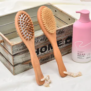 Natural Bristle Bath Brush Wooden Body Scrubber Back Massage Brush Dry Wet Spa Tool
