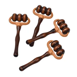Portable wooden roller massager for body relaxation, neck, back, and muscle pain relief.
