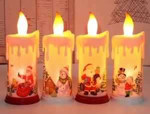Set di 4 candele LED natalizie senza fiamma con Babbo Natale e pupazzo di neve