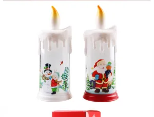 Candele natalizie a LED senza fiamma con motivi di Babbo Natale e pupazzo di neve
