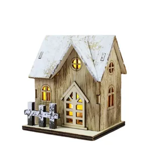 Casetta natalizia decorativa in legno con LED per scrivania o scaffale