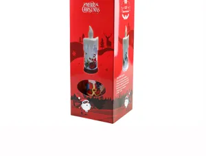 Confezione regalo di Natale rossa per candela LED con fiamme simulate e Babbo Natale