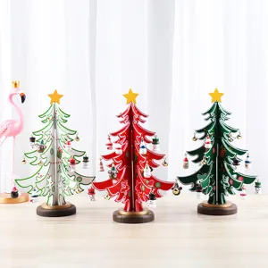 Wooden Christmas Tree Tabletop Decoration With Miniature Ornaments DIY Assembly Xmas Tree For Home Office Desktop Festive Gift