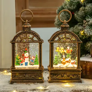 Lanternes de Noël en bronze antique avec boules à neige LED et scènes festives caldes