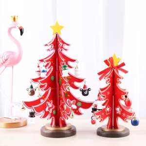 Two-piece set of red wooden Christmas tree ornaments with cute hanging figurines