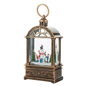 Lanterne boule à neige de Noël en bronze vintage avec scène de bonhomme de neige