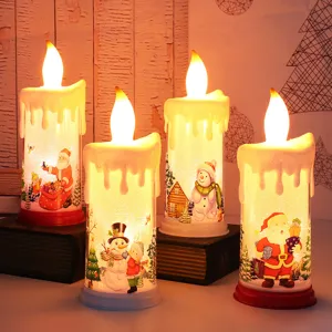 Candele LED decorative natalizie con motivi Babbo Natale e pupazzo di neve