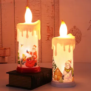Candele di Natale a LED senza fiamma con stampe di Babbo Natale e pupazzo di neve per decoro