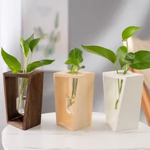 Vaso Prova Tubo Vetro Supporto Legno Nordico Contenitore Pianta Fiore Idroponica Creativo Decorazione Casa Scrivania