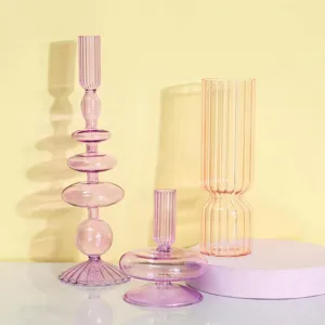 Kreatives Glas Kerzenhalter Vase Set modern minimalistisch rosa Tischdeko Kunst Ornament