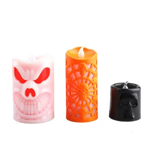 Halloween LED skull candle lights set in various colors for spooky festive party decorations