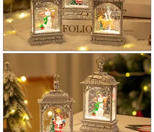 Lanternes boule à neige de Noël blanches vintage avec LED chaudes et figurines de fête