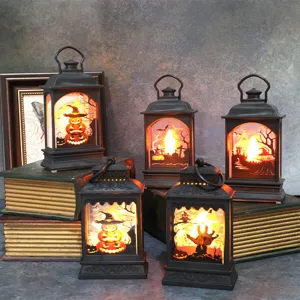 Lanterna LED Vintage Halloween Plastica Nera Zucca Mano Fantasma Lampada a Sospensione Ornamento da Tavolo Decorazione Festa