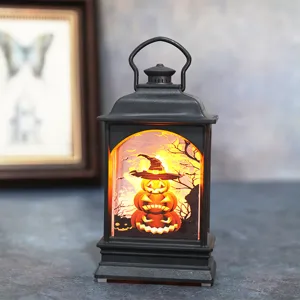 Lanterna di zucca di Halloween con luce LED, lampada a vento portatile per tavolo