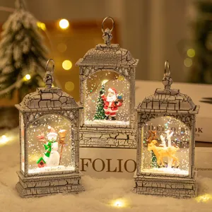 Lanternes boule à neige de Noël vintage avec décorations lumineuses LED père noël
