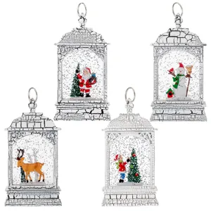 Lot de 4 lanternes boule à neige de Noël blanches avec une texture craquelée