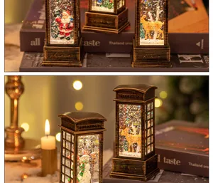 Bola de nieve navideña vintage cabina telefónica luz LED decoración de regalo