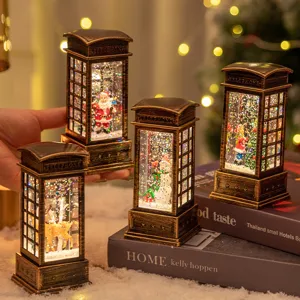 Linterna de Bola de Nieve de Navidad LED de Plástico Retro Cabina Telefónica Iluminada Purpurina Luz Nocturna