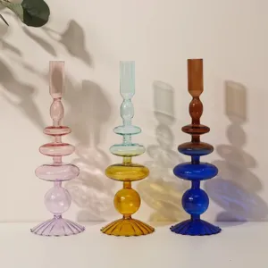 Porte-bougie en verre colore creatif, vase decoratif artistique pour table a manger decoration