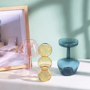 Creative colored glass bubble vase detail, cute ins style transparent ornament for homestay table.