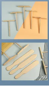 Wooden crepe spreader set T-shaped pancake rakes kitchen baking tool for making crepes easily