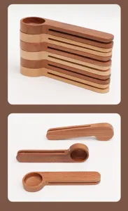 Wooden coffee measuring spoon and food bag sealing clip, portable sapele wood kitchen tool.
