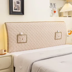 Quilted elastic headboard cover beige fabric anti-collision European style dustproof slipcover