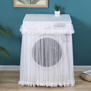 Cubierta antipolvo para lavadora de encaje blanco, tela de proteccion solar de malla.
