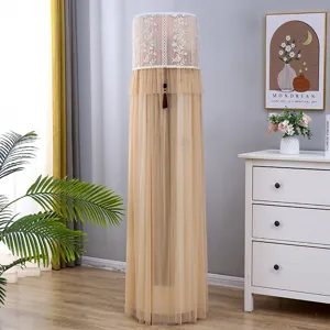 Cylindrical vertical air conditioner dust cover, elegant champagne lace mesh fabric home decor.