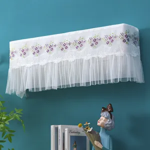 White lace embroidery air conditioner cover dustproof protector for home bedroom wall mounted unit.