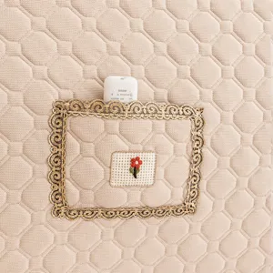 Quilted headboard cover dustproof soft fabric protector with elegant lace pocket and cover.