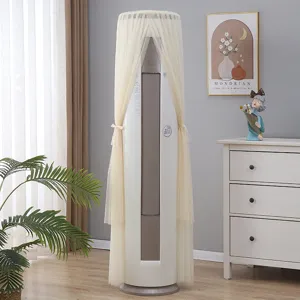 Standing round air conditioner dust cover, lace mesh protective cover for home vertical AC unit.
