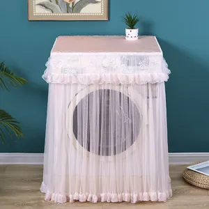 Funda antipolvo para lavadora de encaje rosa impermeable y proteccion solar para hogar