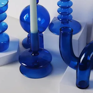 Bougeoir vase en verre bleu minimaliste créatif art moderne décoration de table