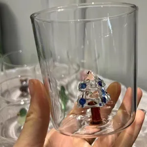 Tazza in vetro trasparente fatta a mano con albero di Natale 3D dentro, regalo creativo