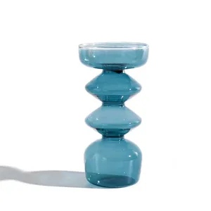 Creative blue glass bubble vase transparent artistic tabletop centerpiece home decor