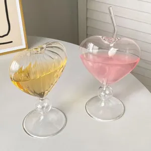 Heart shaped glass goblet romantic wine cup cocktail glass cute drinkware table decor