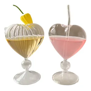 French romantic heart-shaped glass goblet for wine, champagne, and creative cocktails.