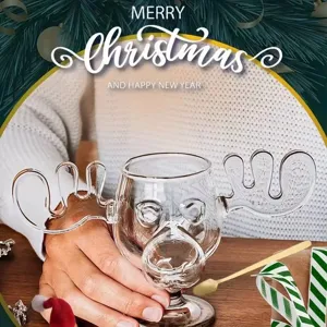Tazza di vetro a forma di renna di Natale con corna trasparente tazza regalo 400ml